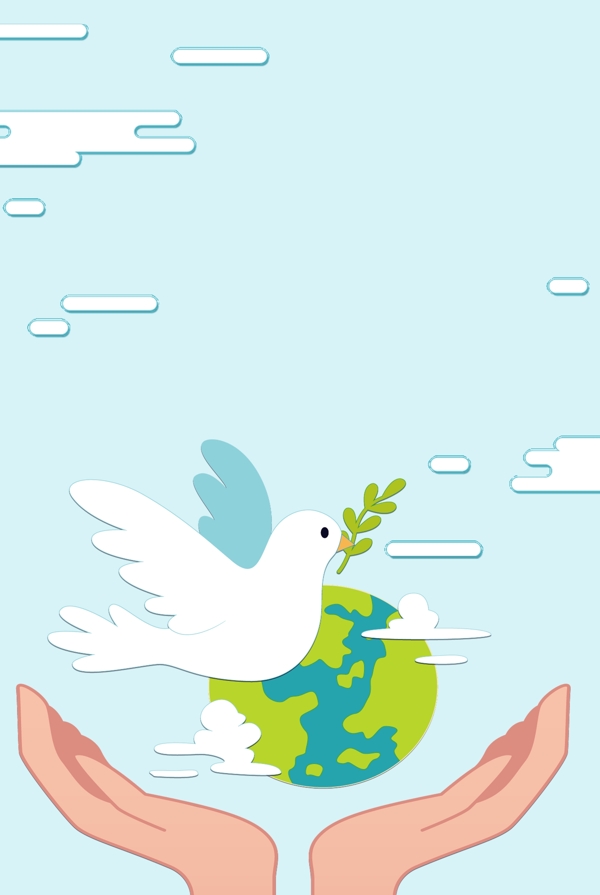 和平鸽清新蓝色世界和平日背景