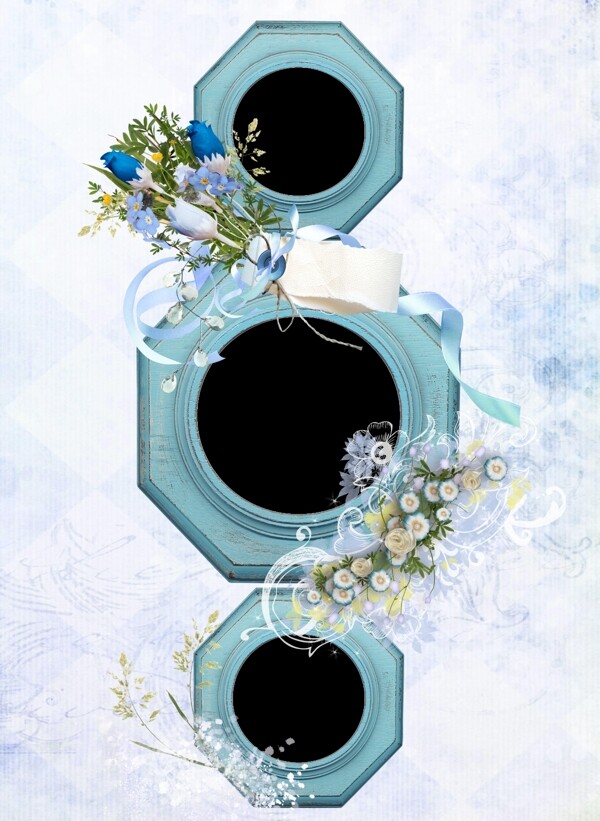 高清蓝色淡雅花卉主题相册模板PSD素材