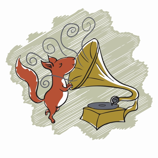 印花矢量图卡通动物狐狸音乐元素免费素材