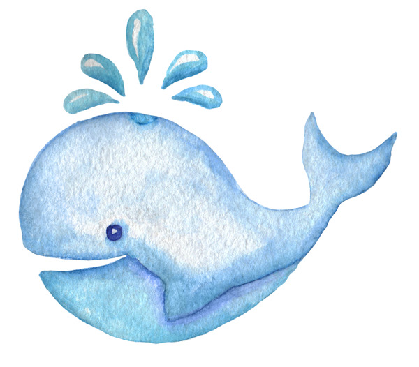 蓝色卡通鲸鱼喷水图片素材
