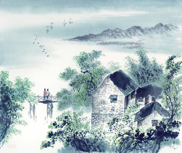山村风景中式国画