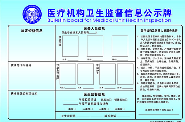 医疗机构卫生监督信息公示牌图片