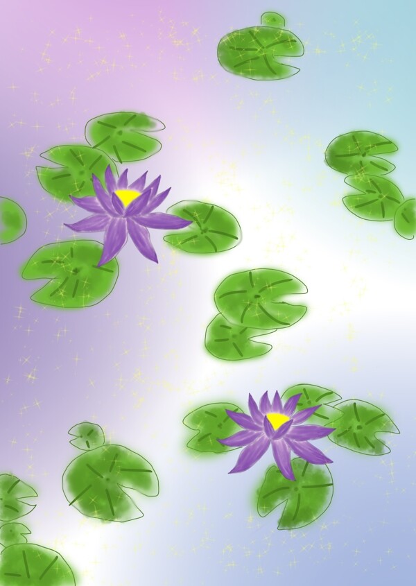 原创手绘水彩紫色睡莲背景图