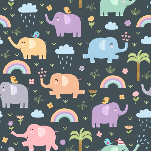 卡通彩虹大象背景图