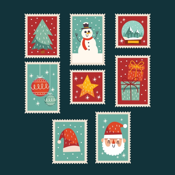 怀旧邮票的圣诞标签素材