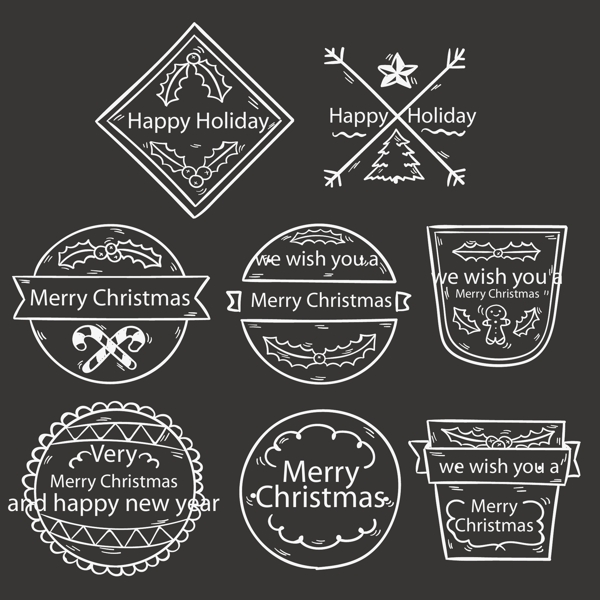 白色英文的圣诞标签素材