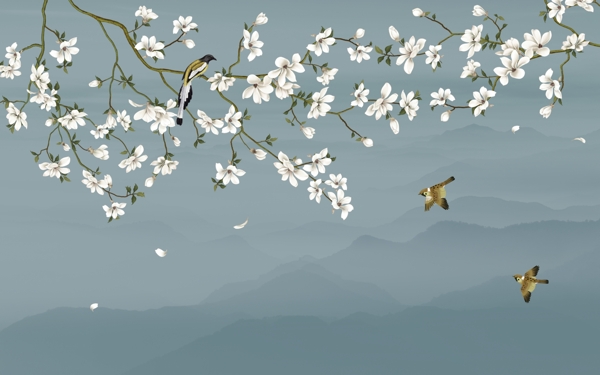 现代中式古典花鸟壁画