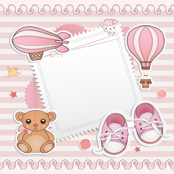 粉色婴儿元素卡片矢量素材.