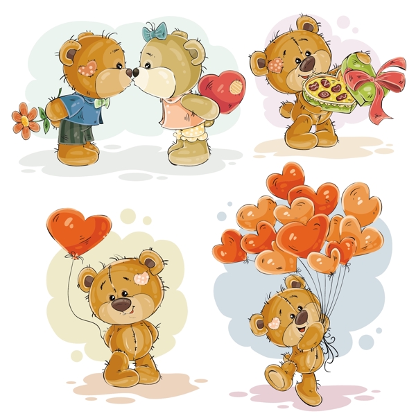 集矢量剪贴画插图的迷恋泰迪熊