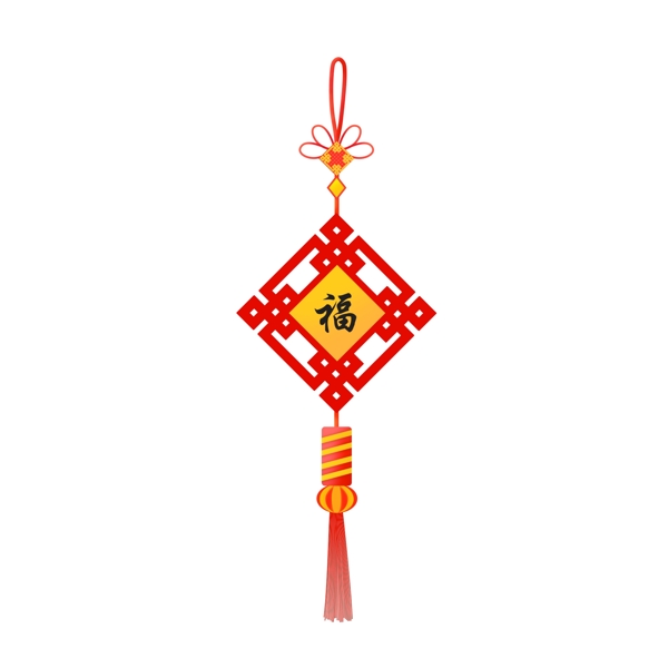 手绘喜庆中国风纹理镂空福字中国结元素