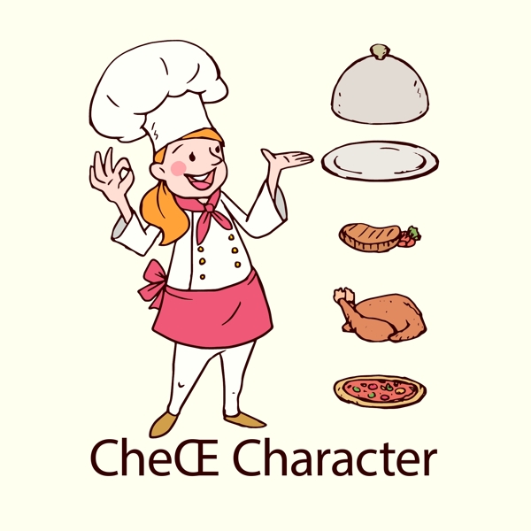 手绘卡通女厨师插图