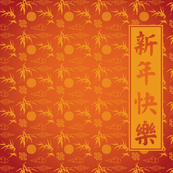 竹子圆圈组合新年红色矢量背景底纹