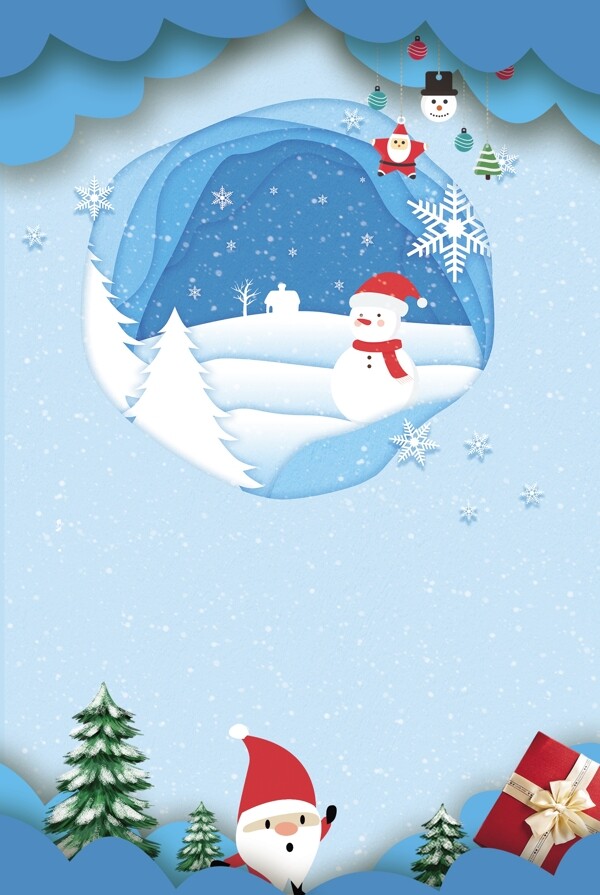 冬季雪人圣诞节快乐节日促销广告背景