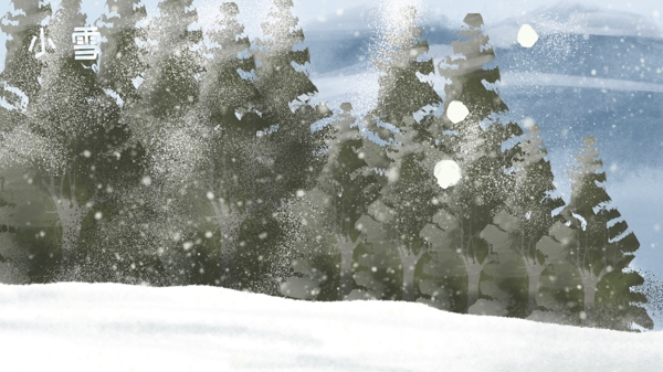 手绘树林雪花背景素材