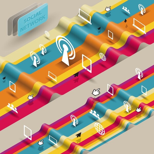 时尚色彩的折纸网信息图形矢量素材