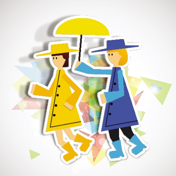 情人节快乐的概念有两个可爱的女孩拿着伞上丰富多彩的背景
