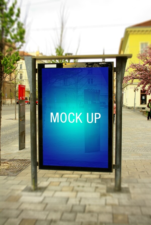 公交站广告样机素材智能贴图模版提案