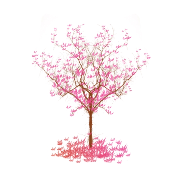 手绘简约意境粉色唯美落叶枯树木免扣素材