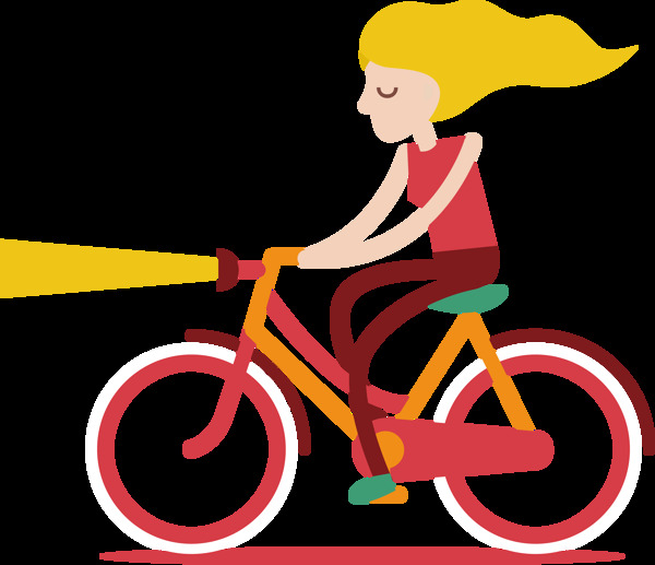 卡通女人骑自行车插画免抠png透明素材