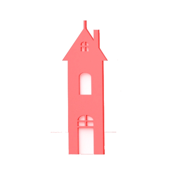 一幢剪纸风的红色钟塔
