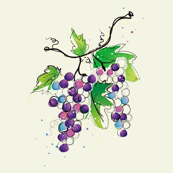 印花矢量图水果葡萄色彩紫色免费素材