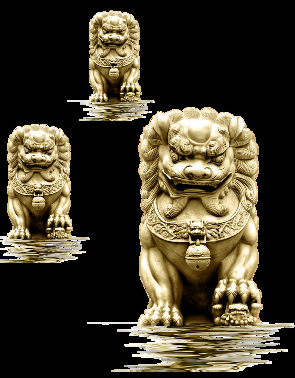 威武的金狮子雕刻png素材