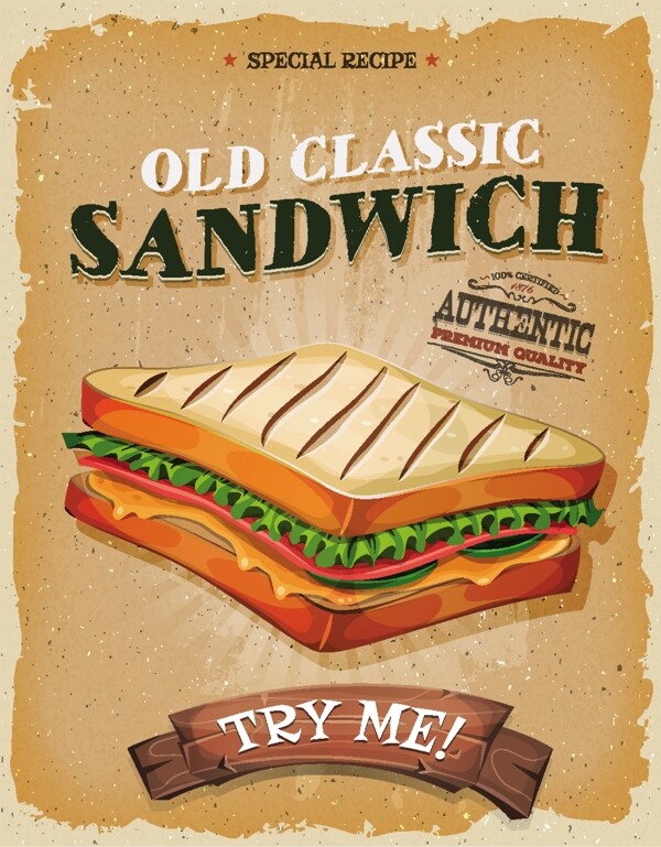 销售促销三明治快餐食品海报矢量图