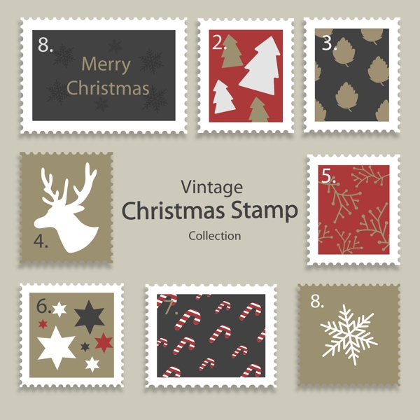 时尚的圣诞邮票标签素材
