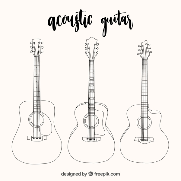 手绘风格三种声学吉他矢量素材