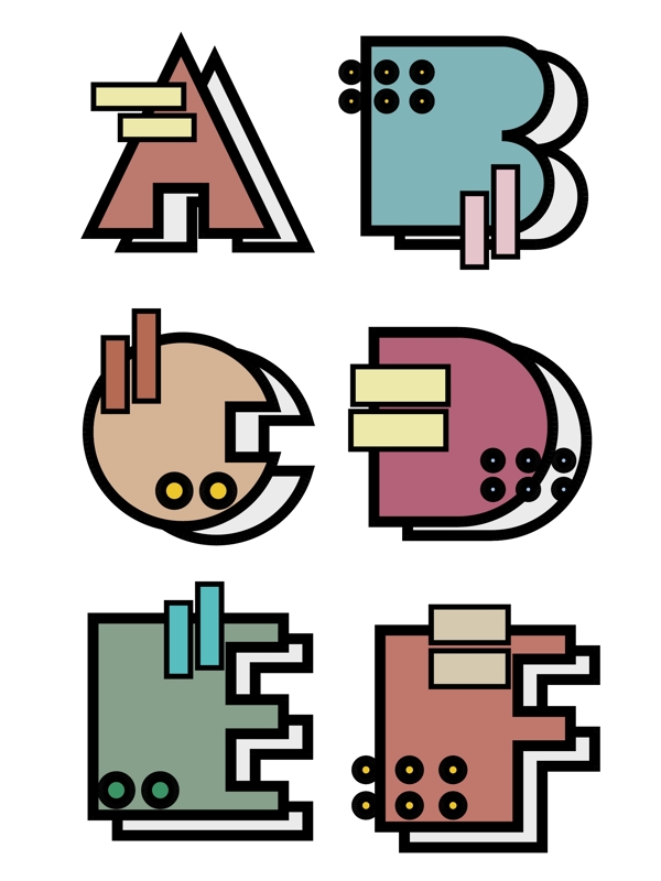 字母孟菲斯设计风格几何装饰元素abc