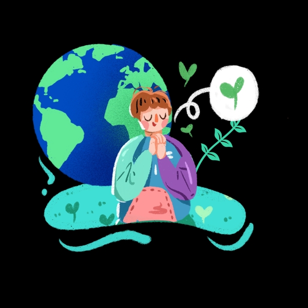 世界地球日保护地球手绘插画png免抠素材