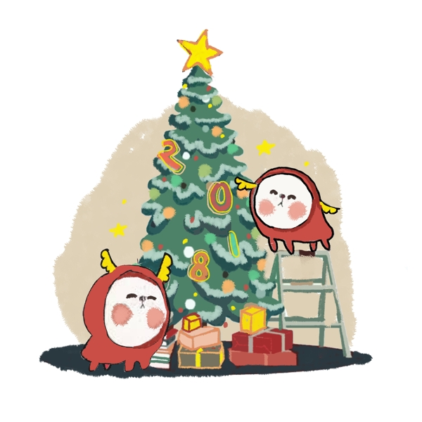 圣诞可爱麋鹿圣诞树礼物2018平安夜祝福PNG
