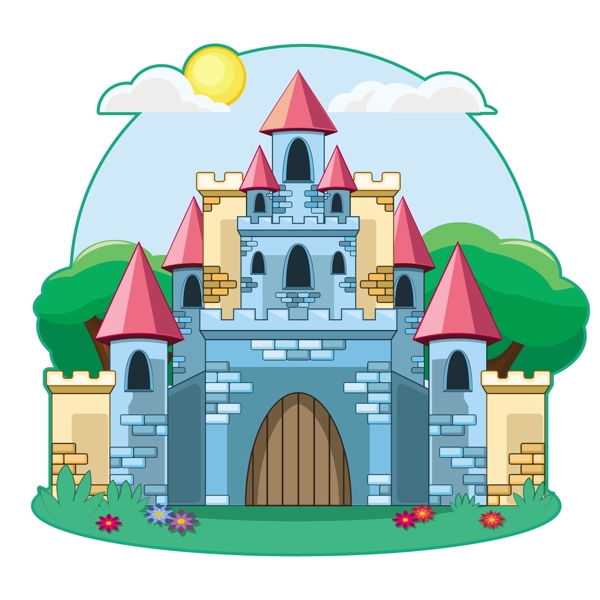 手绘卡通城堡设计背景