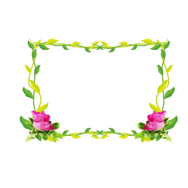 手绘植物花卉方形水彩绿色边框元素