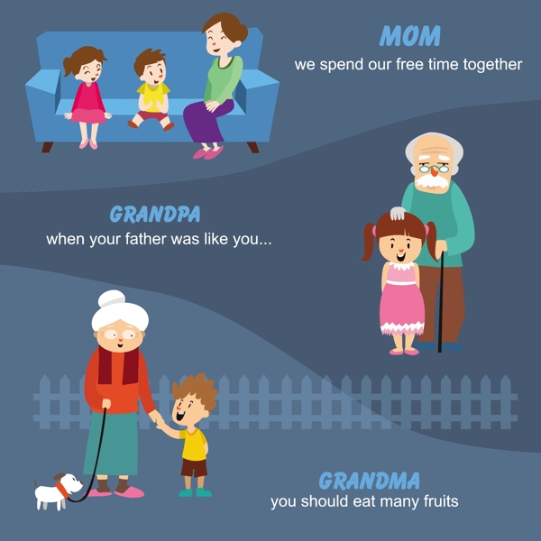 家庭概念插图与老人和孩子自由向量