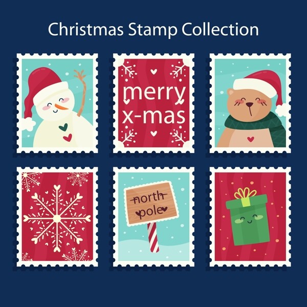 圣诞节邮票样式的标签