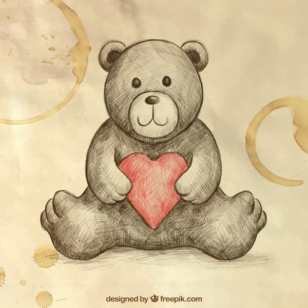 彩绘抱爱心的玩偶熊矢量素材