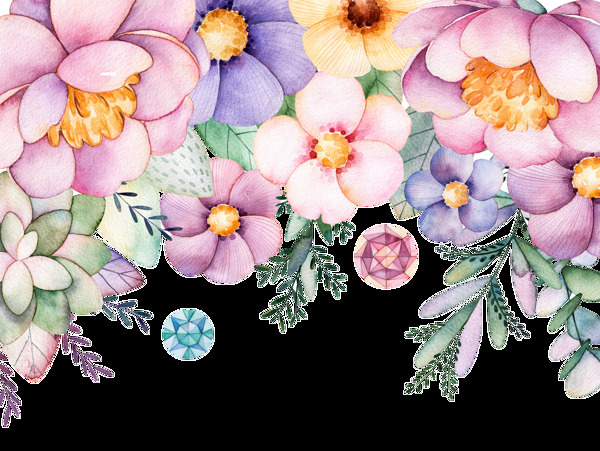 缤纷多彩花卉透明装饰图案