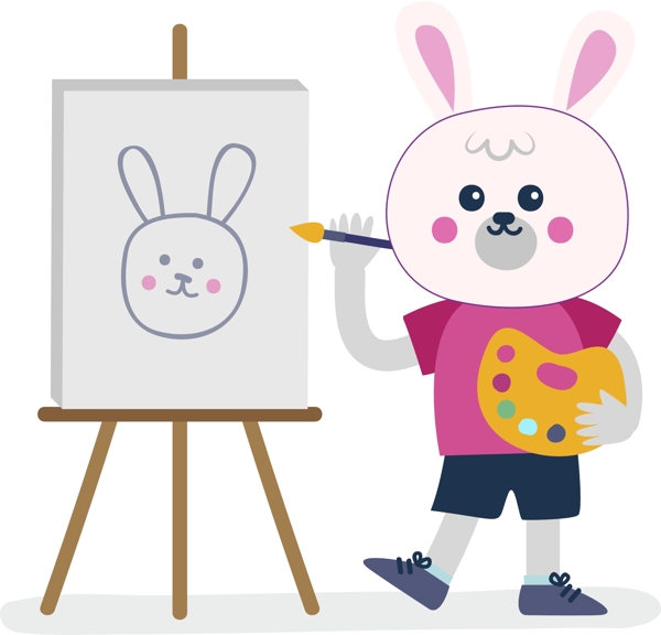 可爱卡通动物小兔子画画矢量