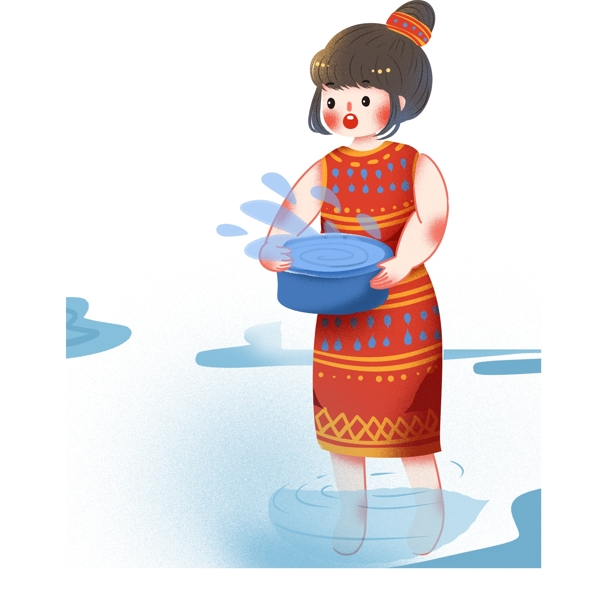 手绘泼水节傣族女孩子插画谁