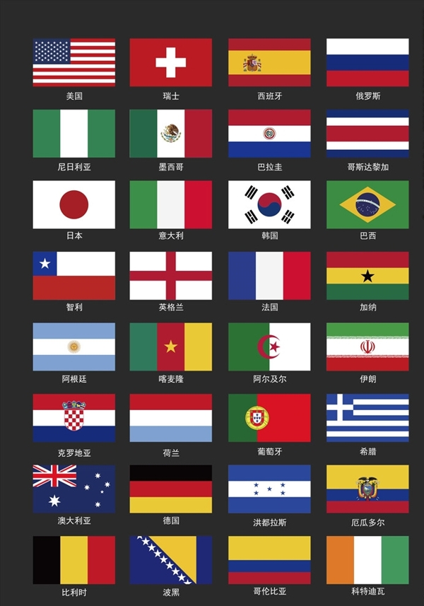 世界杯32强国旗图样
