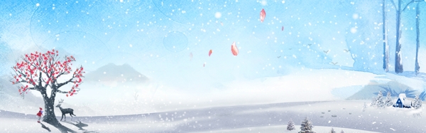 滑雪雪人冬季卡通上新促销banner背景