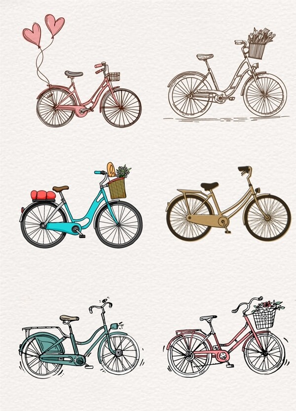 文艺手绘自行车AI素材