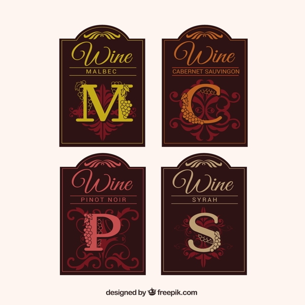 装饰字母葡萄酒标签
