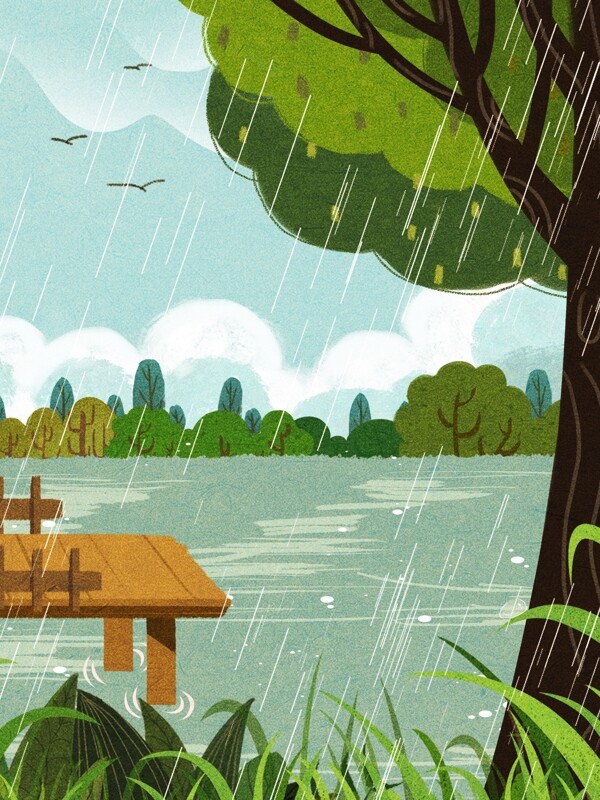 彩绘二十四节气雨水背景设计