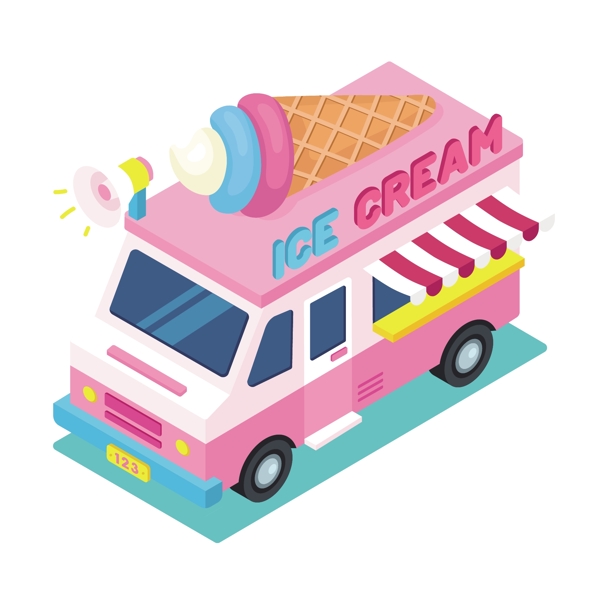 夏季冰淇淋车矢量素材