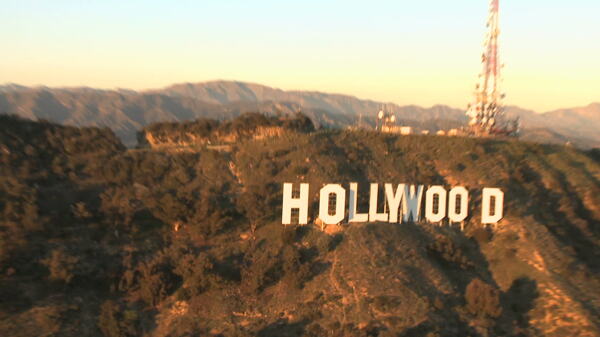 放大好莱坞标志航空股票视频视频免费下载