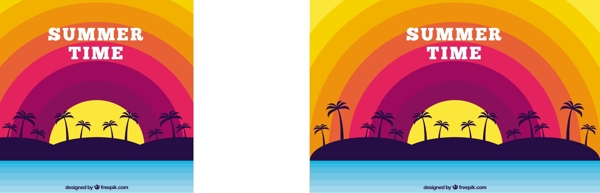 棕榈树的剪影的彩色背景