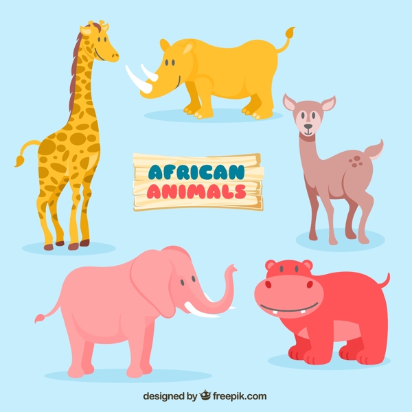 5款可爱的非洲野生动物矢量素材