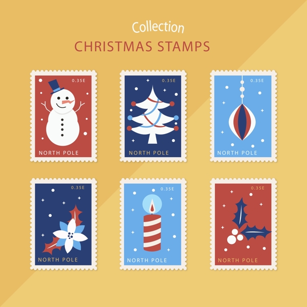 彩色圣诞节邮票样式的标签